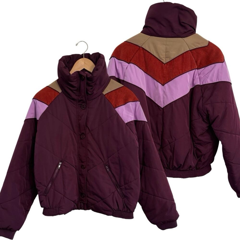 Free People Heidi Ski Puffer Jacket Wine Women’s Sz Small Retro Sporty Gorpcore